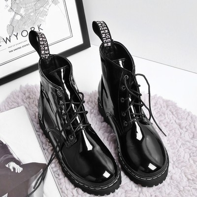 black patent leather combat boots